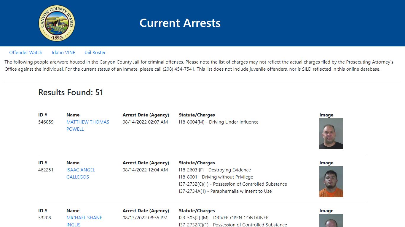 Current Arrests