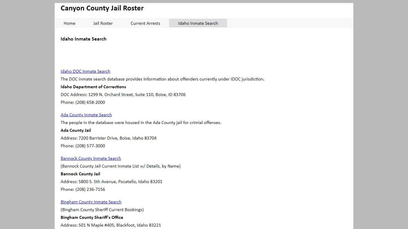 Idaho Inmate Search - Canyon County Jail Roster